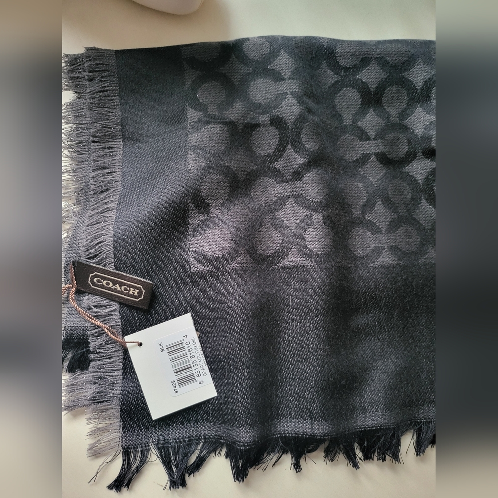 Coach Black and Gray Patterned Scarf